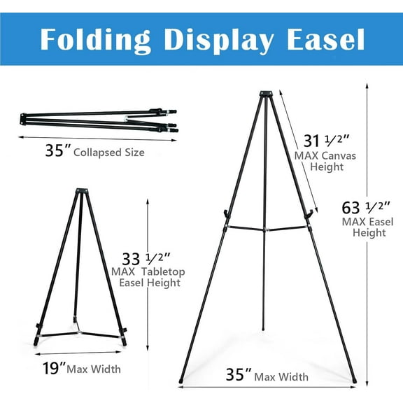 66" Aluminum Display Easel, Presentation Stand with Adjustable Height for Signs, Posters, and Whiteboards, Black 2 Pack
