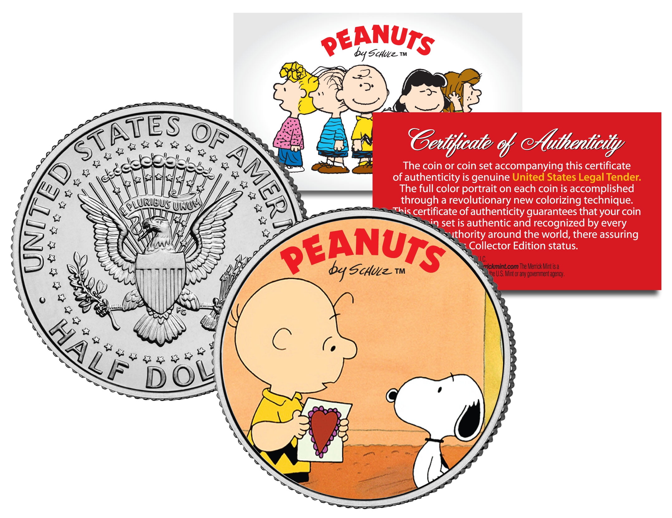 Coin in PREMIUM HOLDER Peanuts Snoopy Laughing OFFICIAL JFK Half Dollar U.S 