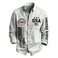 thumbnail image 2 of Boys Vintage Western Style Button Down Shirts, Kids USA Flag Embroidery Print Long Sleeve Collared Casual Top for Independence Day Holiday Wear(White,8-9 Years), 2 of 4
