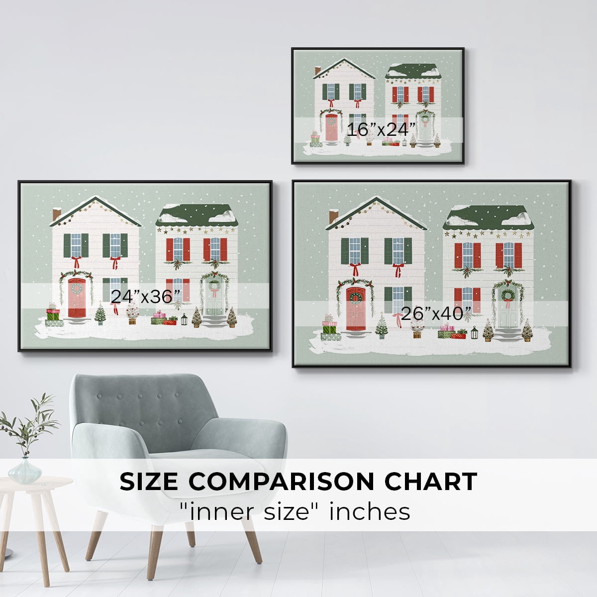 Festive Front Door Collection A - Framed Gallery Wrapped Holiday Canvas - 17 x 25 - Black Frame