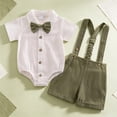thumbnail image 2 of YWIYIUD Gentleman Outfit Baby Boy Clothes Sets Solid Color Formal Dress Shirt Button Down Short Sleeve Bodysuit with Bowtie Suspender Shorts Sets Boys Holiday Birthday Wedding Outfits 3-6 Months, 2 of 8