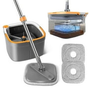 KZKR Spin Mop and Bucket Set with Self Separation Dirty and Clean Water System, Self Wringing 360 Rotating Square Mop-Head for Hardwood Tile Marble Floors
