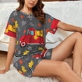 thumbnail image 4 of Daiia Red Pickup Truck With Pumpkins Pattern Womens Pajama Sets Short Sleeve Pajamas for Women Sets Soft Lounge Sets Casual Round Neck Sleepwear PJS-3X-Large, 4 of 7
