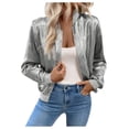 thumbnail image 4 of Women's Metal Jacket Lightweight Zipper Long Sleeve Fashion Jacket, 4 of 8