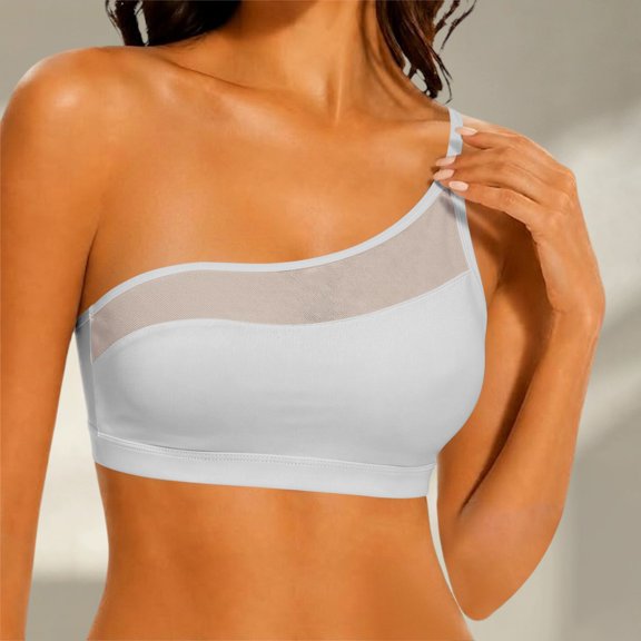 Lumistal Bras for Women No Underwire One Shoulder Mesh Strappy Asymmetrical Sports Bra Workout Yoga Gym Top M