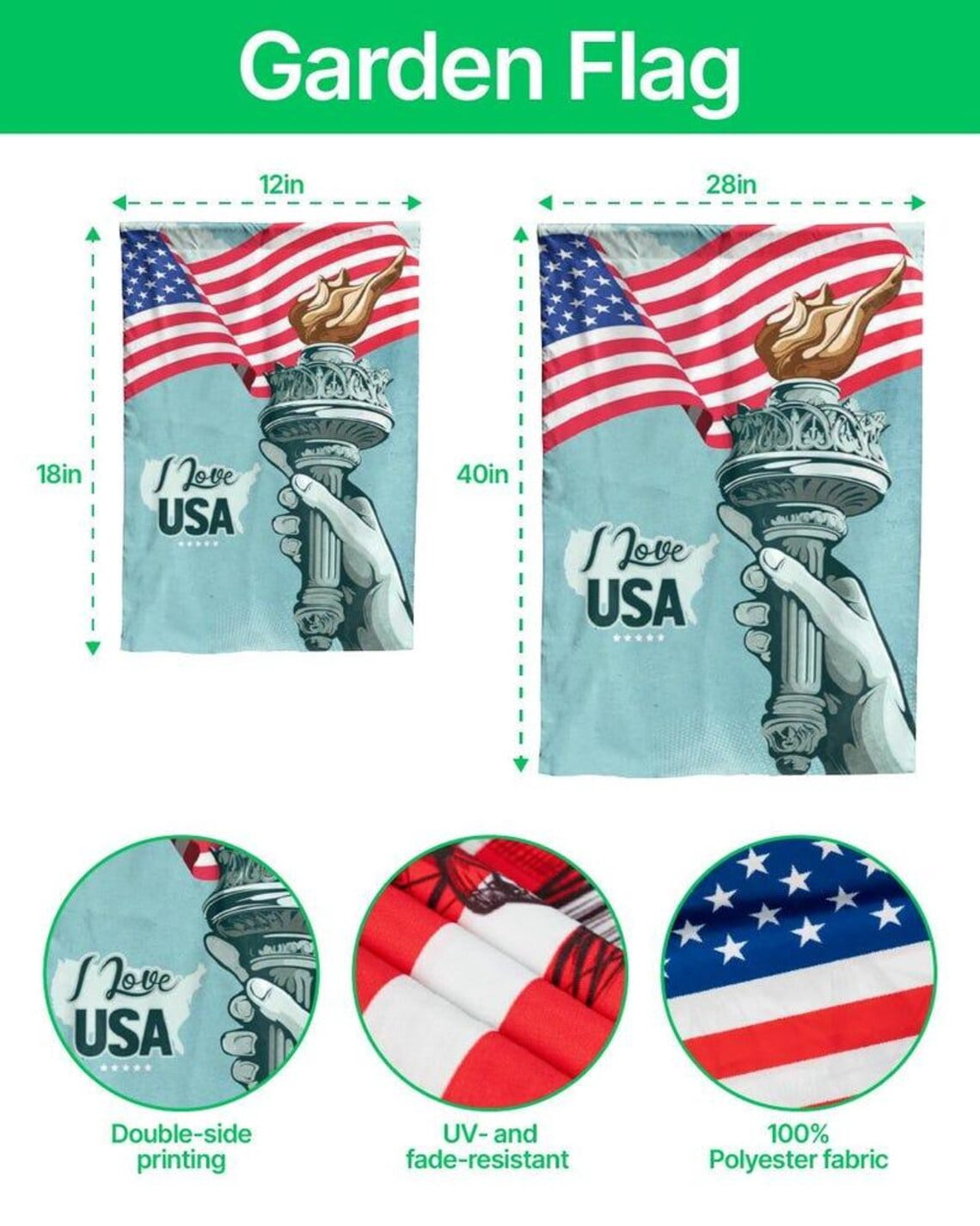 FLAGY 12 x 18 Polyester Patriotic Stars and Stripes Outdoor Flag, Double-Sided