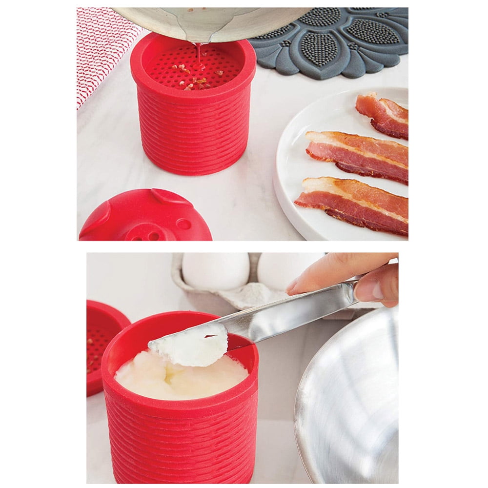 2 Cup Extra Large Pink Pig-shaped Grease Container - Novelty Bacon Grease Container with Strainer - Silicone Grease Jar to Dispose or Store