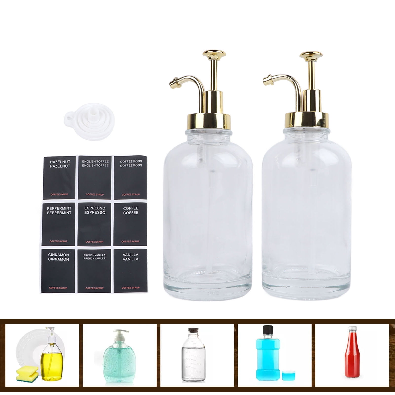 Sorven Coffee Syrup Dispenser Bar Accessory Coffee Syrup Dispenser, 2PCS Transparent Coffee Syrup Dispenser Gold for Restaurants