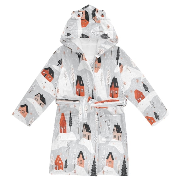 FORMRS Niños Bathrobe Unisex Hooded Robe Soft Plush Pajamas Sleepwear, Size 2-3T, Cartoon Red Houses