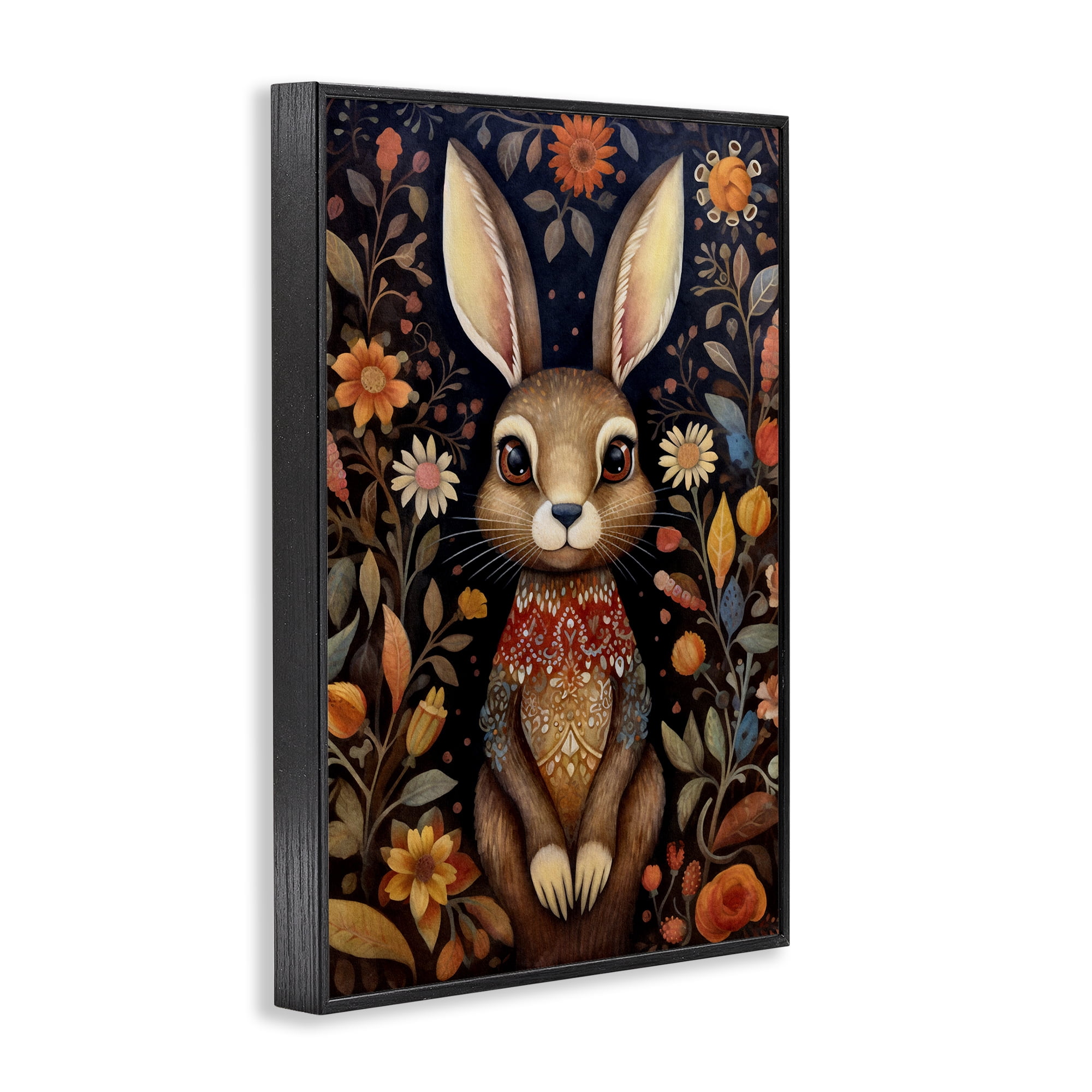 Stupell Industries Woodland Pattern Rabbit Animals & Insects Painting Black Framed Art Print Wall Art, 12 x 18
