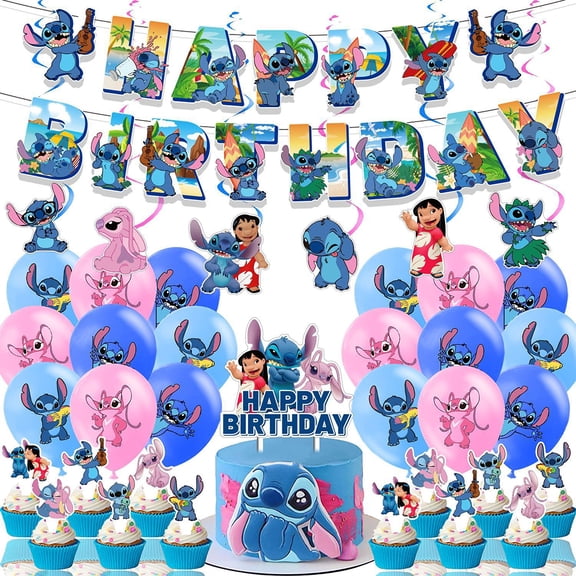 38Pcs/Set Blue Monster Birthday Party Banner Cute Spiral Hangers Cartoon Little Monster Cake Card Pink Angel Balloons Decoration Supplies