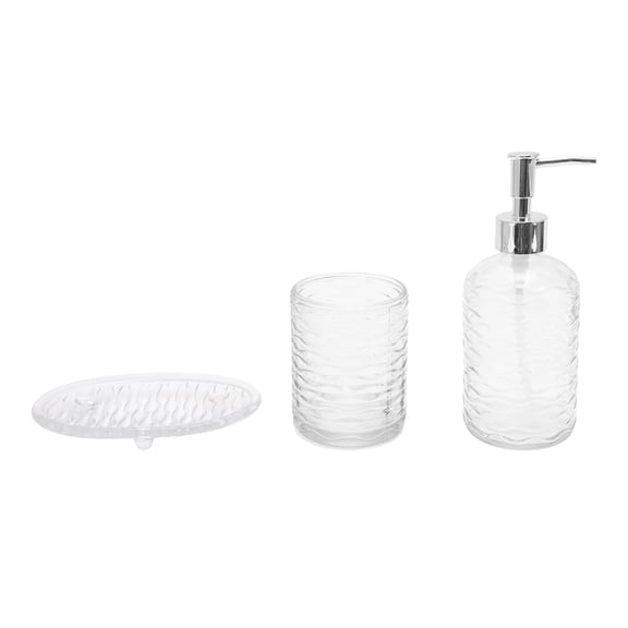 Unique Bargains 1 Set Durable Waves Bathroom Accessories Kit Clear Glass