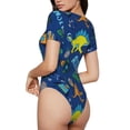 thumbnail image 3 of The Xecao Dinosaur In Space Women's Crew Neck Body Suit, a short-sleeved bodysuit and basic swimsuit, both comfort and style for dating and daily life, 3 of 9