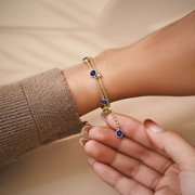 JeenMata Jewelry JeenMata 3.5 Carat September Royal Blue Sapphire Birthstone Double Layer Bracelet - in Yellow Gold Plating for Women