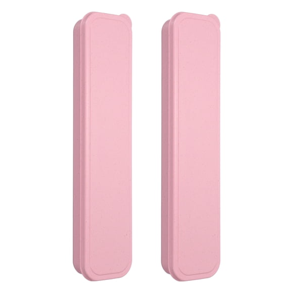 Uxcell 2 Pcs Port Utensilios de Viaje con Estuche, Caja de Cubiertos Portátil de 9.6" con Soporte de Ranura, Estuche de Plástico Reutilizable para Tenedor Cuchara Palillos Almuerzo, Rosa (Tapa Plana)