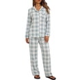 thumbnail image 3 of Endives Womens Pajama Sets Plaid Lapel Button Down Long Sleeve Shirt and Pants Casual Two Piece Pajamas Set Home Lounge Sets Soft Pjs Matching Sets Women Clothing, 3 of 6