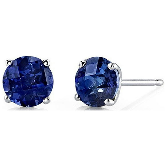 Paris Jewelry 10k White Gold 1 Carat Round Created Blue Sapphire Stud Earrings Plated