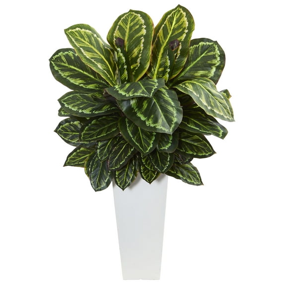 Nearly Natural 3ft. Maranta Artificial Plant in White Tower Vase