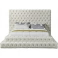 thumbnail image 3 of Meridian Furniture Revel Queen Size Deep Button Tufting Modern Velvet Platform Bed, Cream, 3 of 5