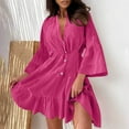 thumbnail image 2 of Summers Dresses For Women Casual Daily Short Sleeve V-Neck Solid Color Mini Flare Sleeve Dresses for Women Trendy Hot Pink S, 2 of 9