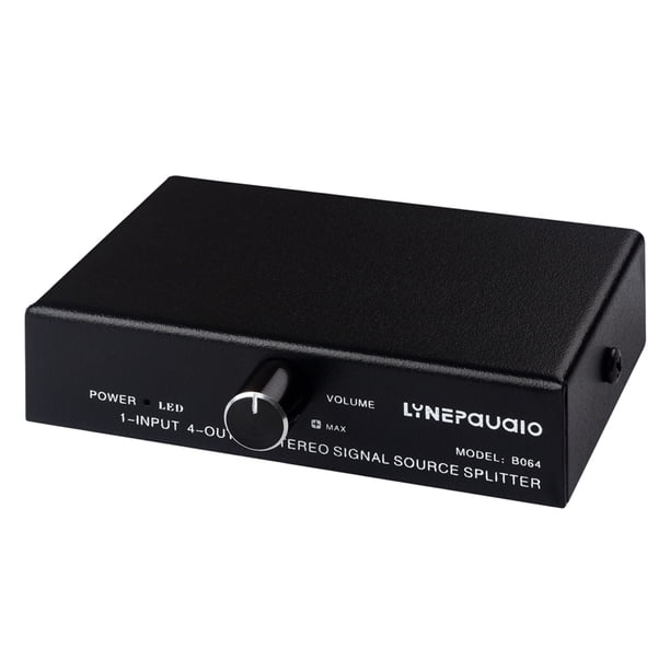 Distribuidor de señal Distribuidor de señal de Audio LYNEPAUAIO B064 1 en 4 salidas, fuente de señal estéreo, divisor de Audio, salida sin pérdidas, interfaz de 3,5mm alimentada por USB de 5V LYNEPAUAIO Distribuidor de señal