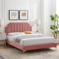 thumbnail image 2 of Platform Bed Frame, Full Size, Velvet, Pink, Modern Contemporary Urban Design, Bedroom Master Guest Suite, 2 of 10
