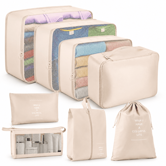Packing Cubes for Suitcase,8 PCS Lightweight Travel Luggage Organizers Set,Waterproof Luggage Packing Cubes for Travel Accessories(khaki)
