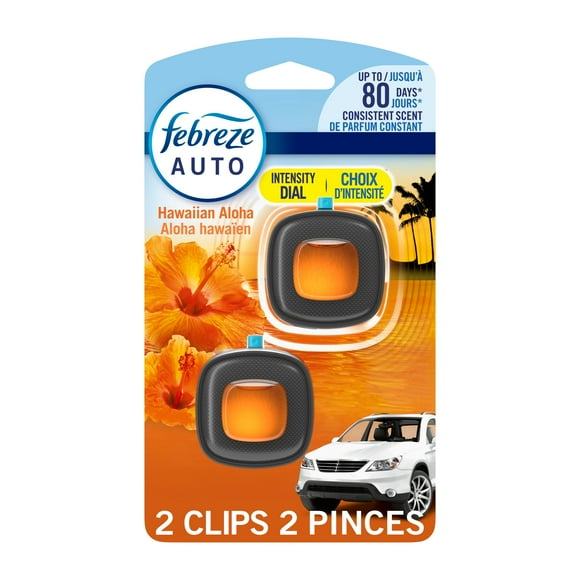 Febreze Car Air Freshener, Odor-Fighting Automotive Vent Clip, Hawaiian Aloha Scent, 2ct