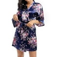 thumbnail image 5 of Defitshape Women's Satin Kimono Robe Lightweight Silk V Neck Pattern Dressing Gown Floral Print Bathrobe Short Belted Spa Sleepwear Bridal Bride 3/4 Sleeve Navy XX-Large, 5 of 5