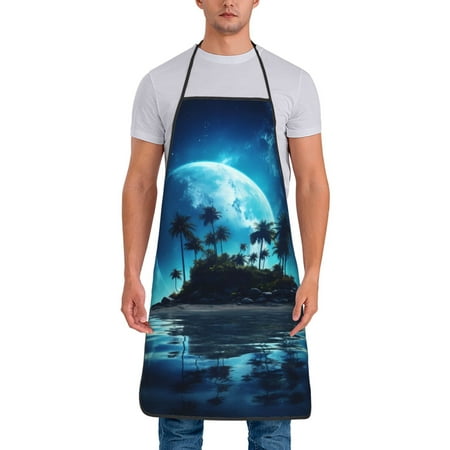 

Matuu Hawaiian Beach Pirate Moon for Cooking Apron for Men and Women Adjustable Strap and Waist Ties for Baking Cooking Gardening