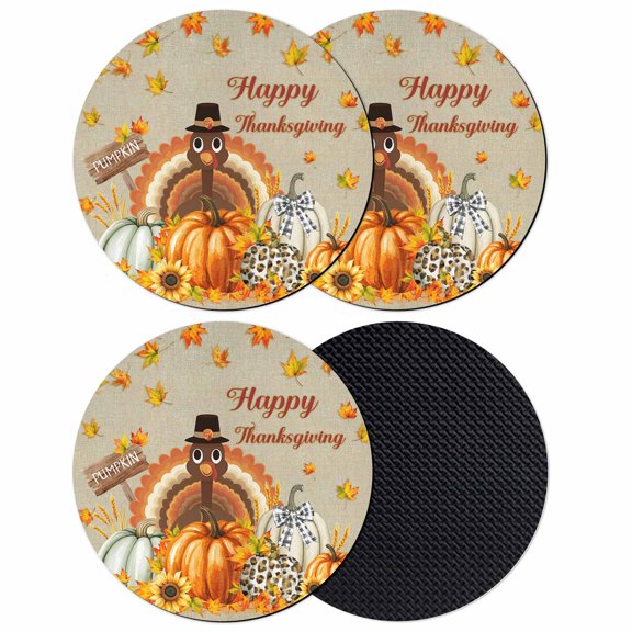 Fall Turkey Coasters Set of 4, Absorbent Coasters for Drinks, Happy Thanksgiving Pumpkin Maple Leaf Coaster for Desk Coffee Table Protection, Home Decor House Warming Gifts 4"