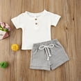 thumbnail image 1 of Baby  2 Piece Solid Color Short-Sleeved Top + Striped Printed Shorts Outfits Set, 1 of 5