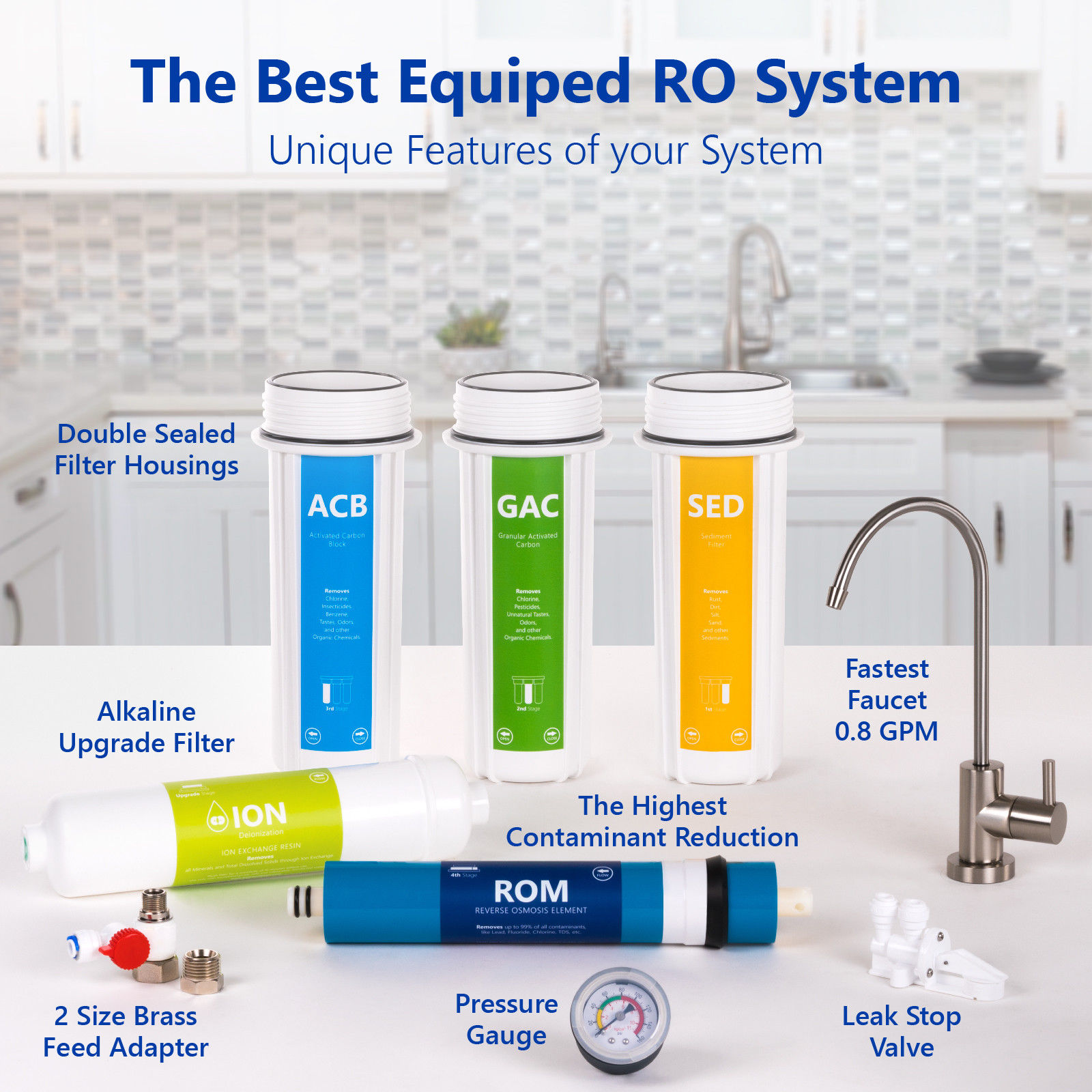 Express Water Deionization Reverse Osmosis Water Filtration System – 6 Stage RO DI Water Filter with Faucet and Tank – Distilled Pure – Under Sink Home Water Softener – 100 GPD with Pressure Gauge