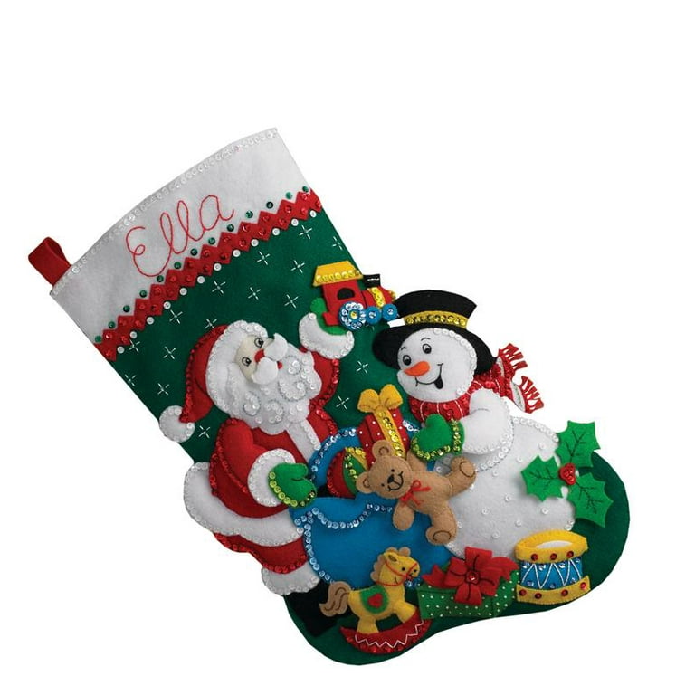 Bucilla Felt Stocking Applique Kit 18 Long - Santa Stops Here – Quilting  Books Patterns and Notions
