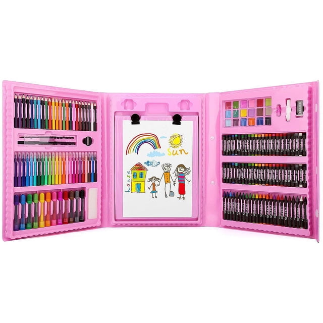 Juego de arte de 176 piezas, kit de arte para niñas, crayones, lápices de colores, marcadores, pincel, pasteles de acuarela, bloc de dibujo para niños y niños pequeños, azul oso de fresa Juguete