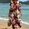 thumbnail image 5 of QUNYINEY Beach Women's Summer Dresses Short Sleeve Floral Midi A Line Dress Flowy Loose Fit Crew Neck Vacation Dresses, 5 of 7