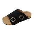 thumbnail image 3 of Domuza Women Double Buckle Slide Sandals, Adjustable Strap Cork Footbed Slip On Shoes, Comfortable Casual Summer Footwear Black 9（EU-42）, 3 of 6