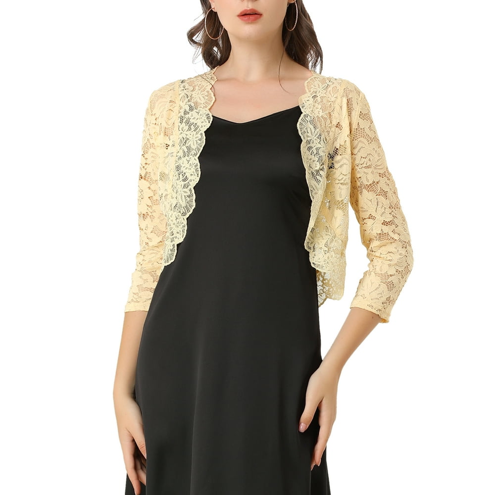 Unique Bargains - Women's Elegant Cardigan 3/4 Sleeve Sheer Floral Lace ...
