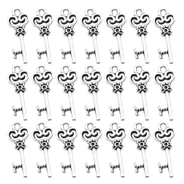 50 piezas clave pulsera colgantes aleación dijes de bricolaje accesorio para hacer joyas para manualidades de collar (plata antigua)