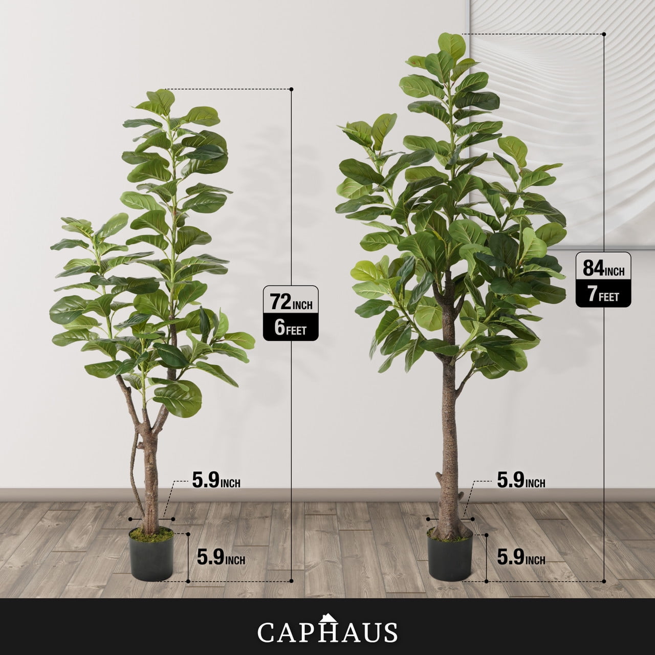CAPHAUS Artificial Fiddle Leaf Fig Tree, 6 / 7 Feet in Pot with Dried Moss, for Indoor House Home Office Store, Potted Ficus Lyrata Faux Tree, Fake Plant Modern Decoration Gift for Housewarming
