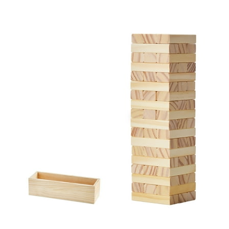 KFFKFF Timber Topple Toy, Set of 54 Pine Wood Stacking Blocks, Comes with Storage Box, Suitable for Single or Multiple Participants, Indoor/Outdoor Family Fun Game