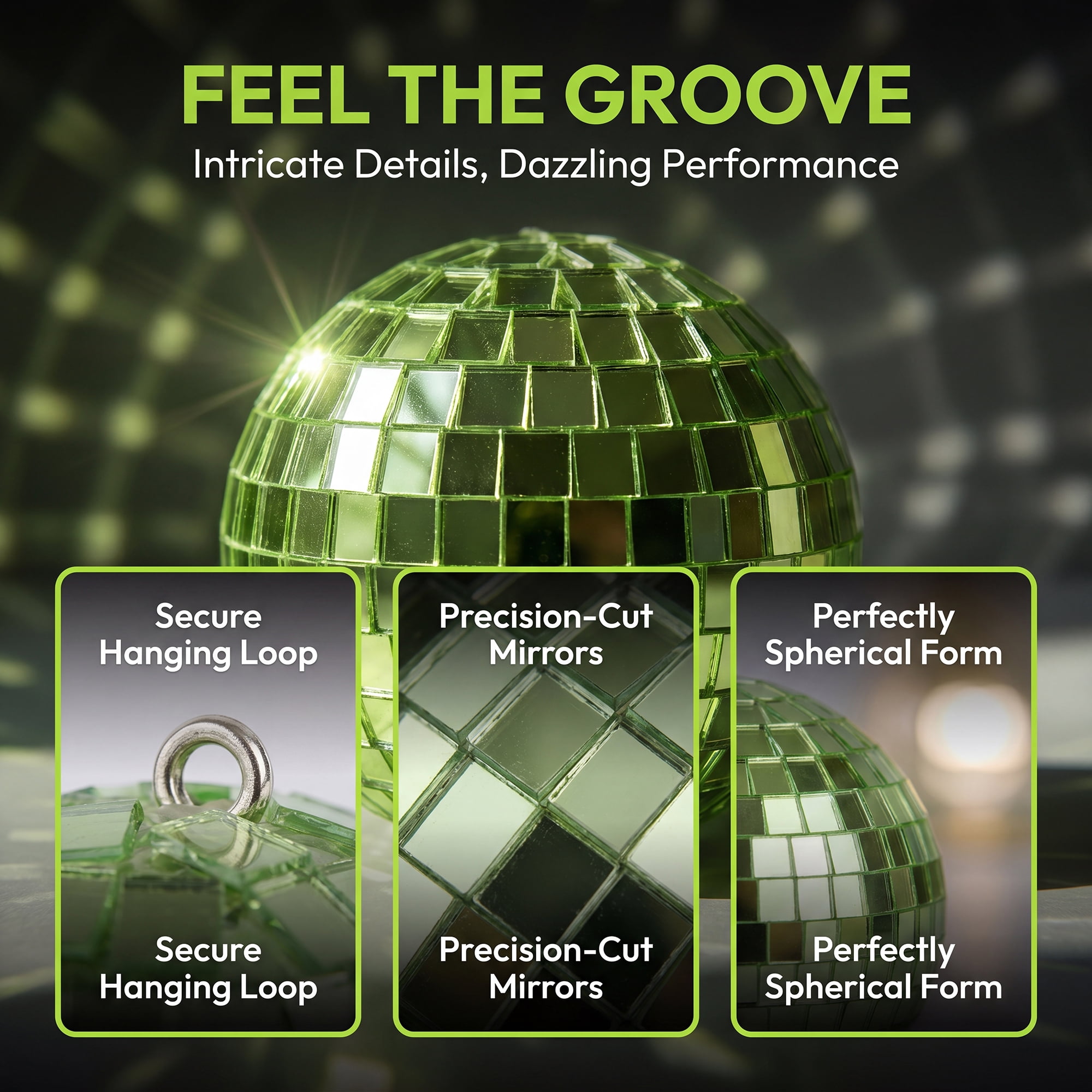 Unique Bargains 10Pcs Mirror Disco Balls for Hanging Sphere Orbs Green 1.2"x1.2"x1.2"