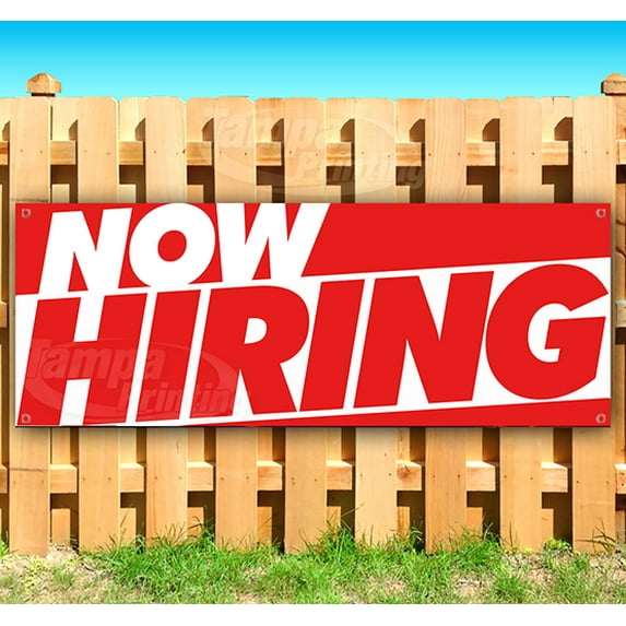 Now Hiring New 13 oz Vinyl Banner With Metal Grommets