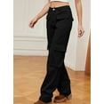 thumbnail image 4 of Women High Waisted Cargo Pants Wide Leg Casual Pants 6 Pockets Trousers Black S, 4 of 6