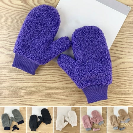 

Biplut 1 Pair Knitted Mittens Elastic Windproof Ultra-Thick Solid Color Wear Resistant Keep Warm Polyester Fleece Lined Women Knitted Mittens Winter Gloves for Camping