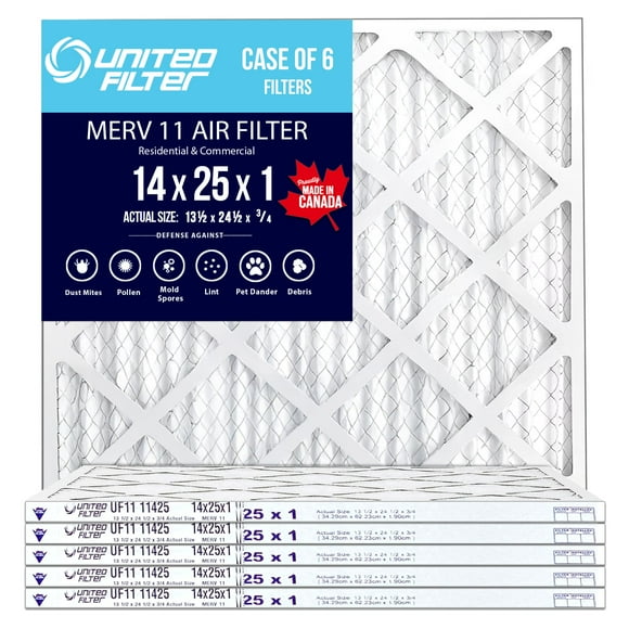 14x25x1 Pleated Furnace Air Filter Pack of 6 – Protective MERV 11 Furnace Filter for Clean, Healthy Air - Efficient, Home Climate Control HVAC Filters - Perfect Replacement House Air Filters