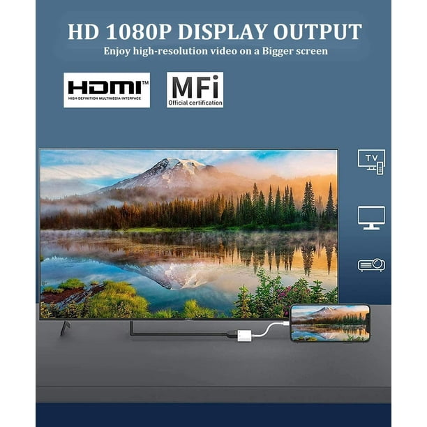 Certifié Apple MFi] Adaptateur Lightning vers HDMI, adaptateur Lightning  1080p vers AV numérique avec port de