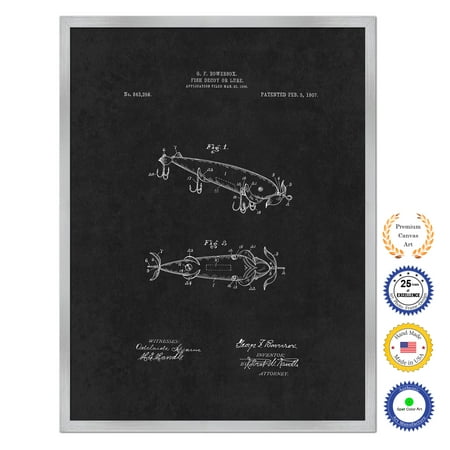 1907 Fishing Lure Antique Patent Artwork Wall Art Silver Framed