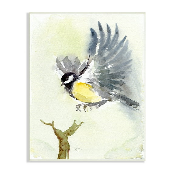 Stupell Industries Yellow Belly Bird Spread Wings over Tree Branch Animals & Insects Painting Unframed Art Print Wall Art, 10 x 15