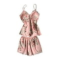 thumbnail image 2 of Pajama Sets For Women Satin Sleepwear Classic Floral Print V Neck Lace Cami Tops And Shorts Sleepwear Set Pink XL, 2 of 8